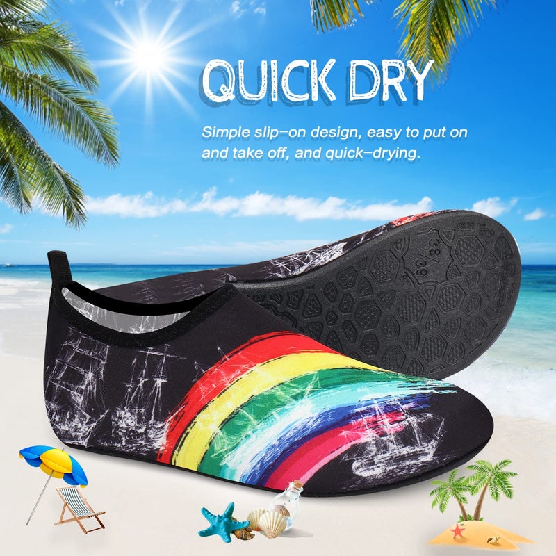 ANLUKE Water Shoes Barefoot Aqua Yoga Socks Quick-Dry Beach Swim Surf Shoes for Women Men Black/Rainbow 38/39 - Image 5